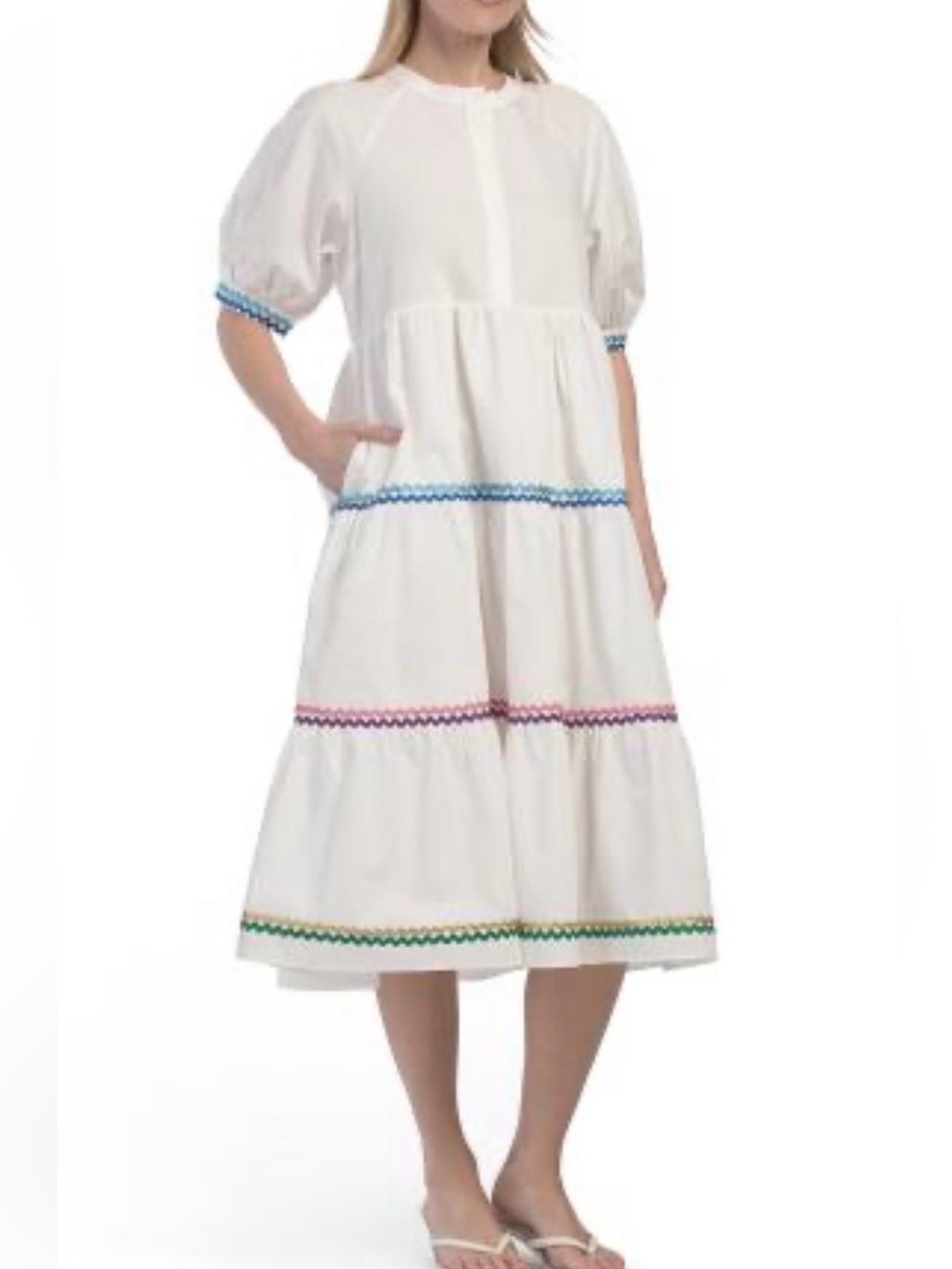 NWT English Factory Ric Rac Trim White Tiered Midi Dress S